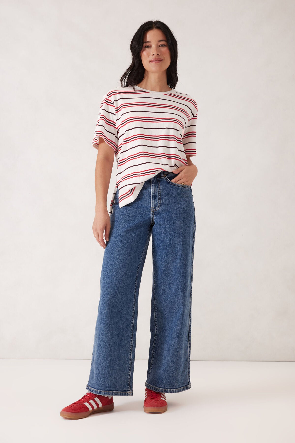 Stevie Slouchy Tee - Berry Red Stripe