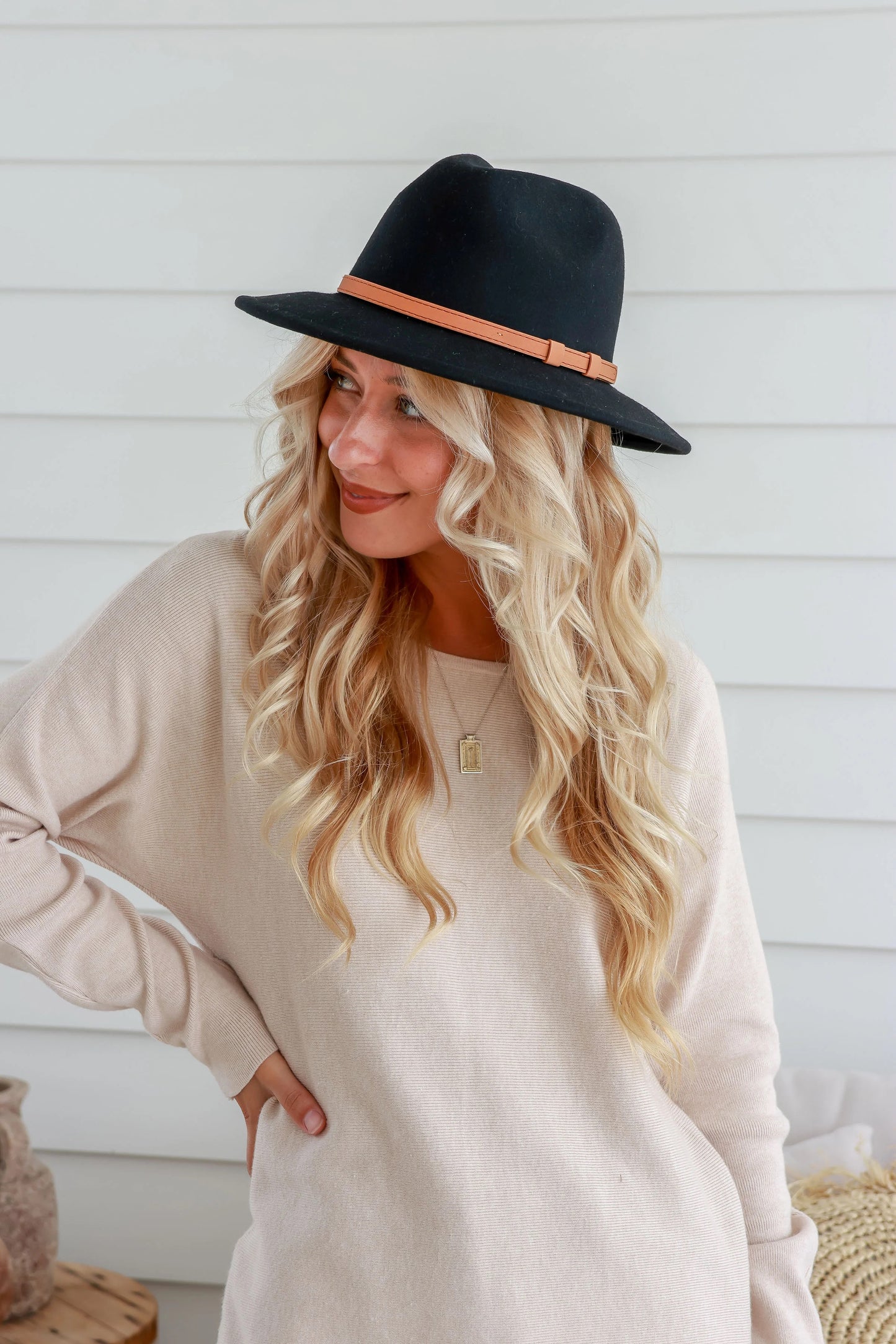 Wool Fedora - Black/Tan