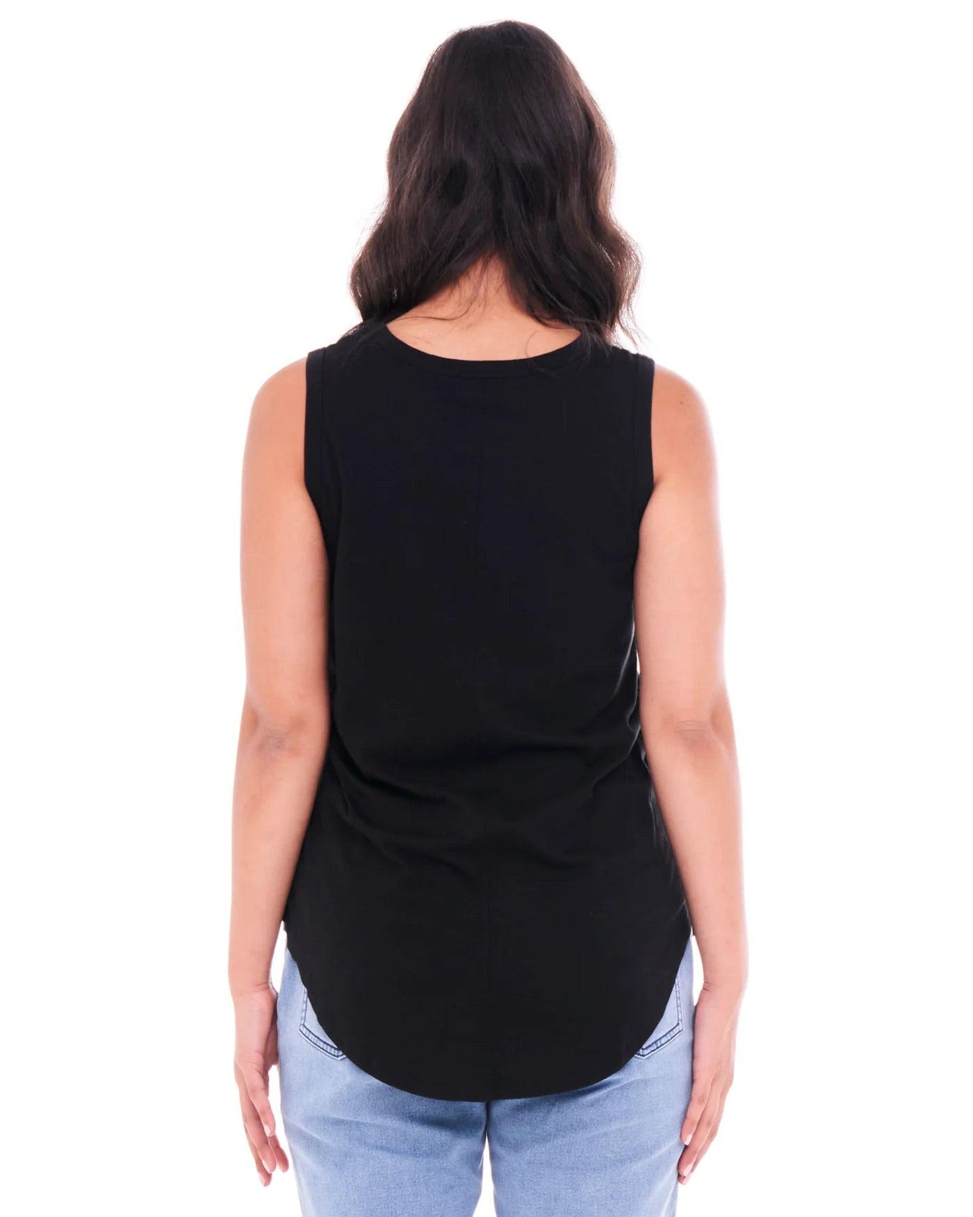 Keira relaxed scoop neck long cotton basic tank - Black