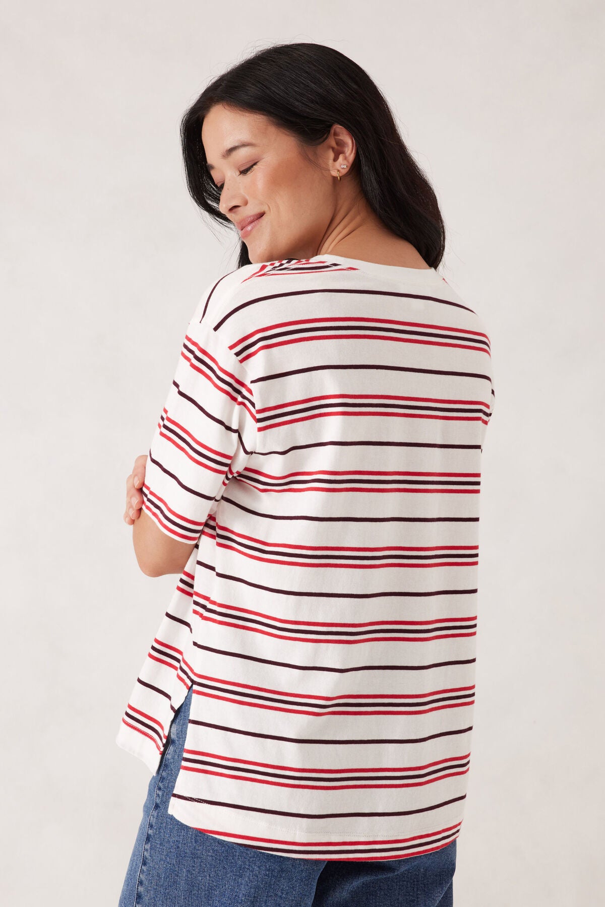 Stevie Slouchy Tee - Berry Red Stripe