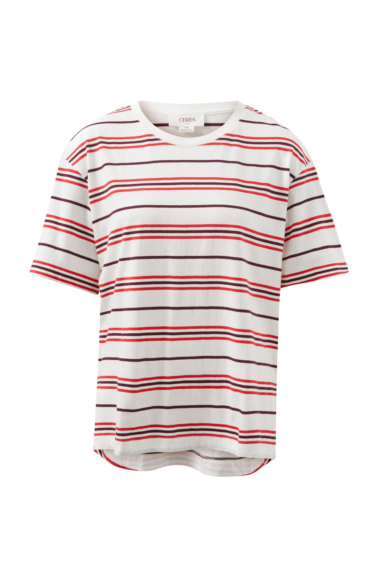 Stevie Slouchy Tee - Berry Red Stripe