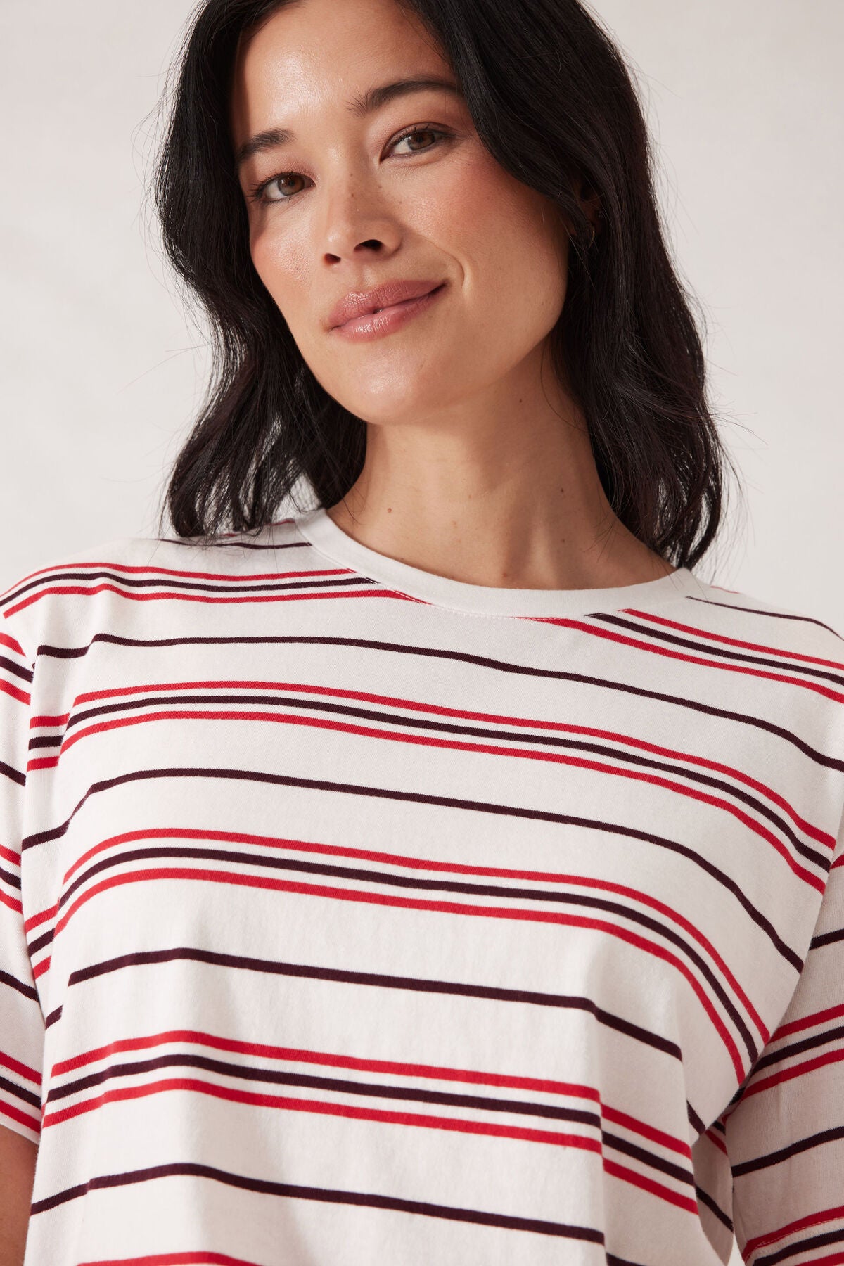 Stevie Slouchy Tee - Berry Red Stripe
