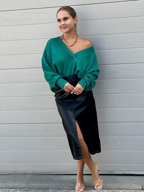 LEATHERETTE PENCIL SKIRT- Black