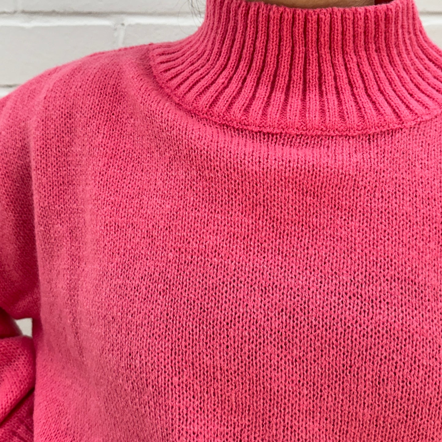Rib Funnel Neck Knit - Pink