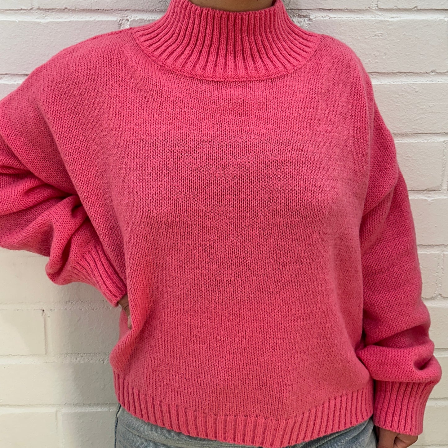 Rib Funnel Neck Knit - Pink