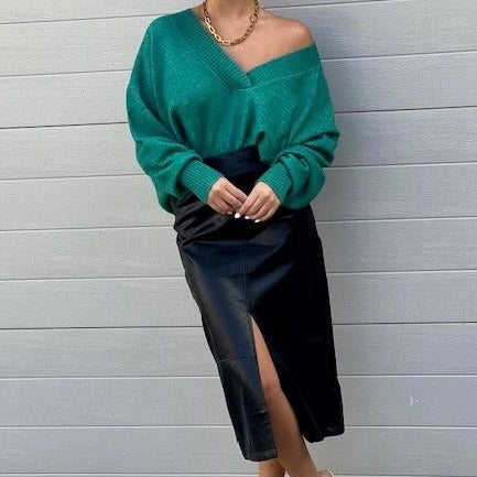 LEATHERETTE PENCIL SKIRT- Black