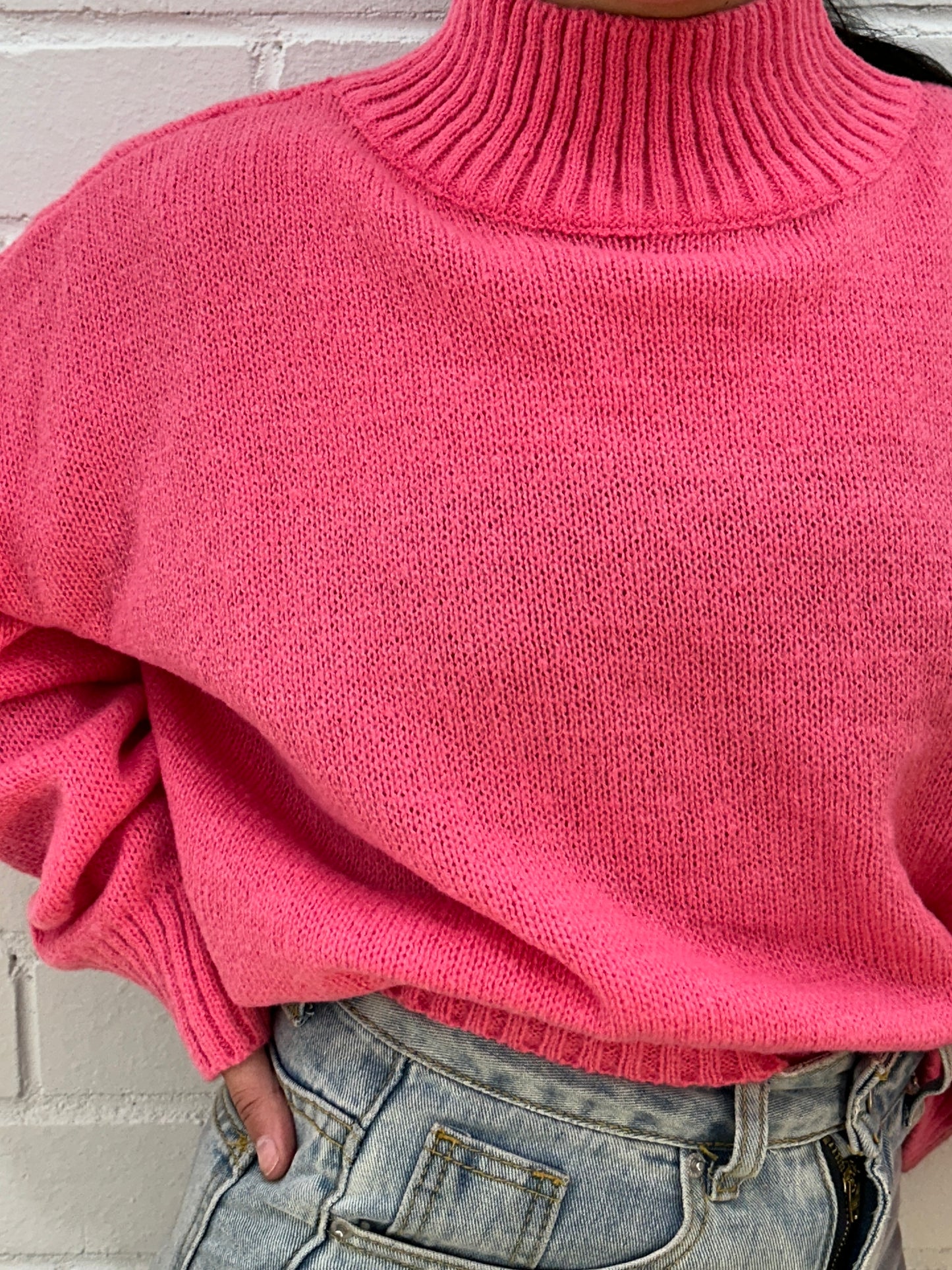 Rib Funnel Neck Knit - Pink