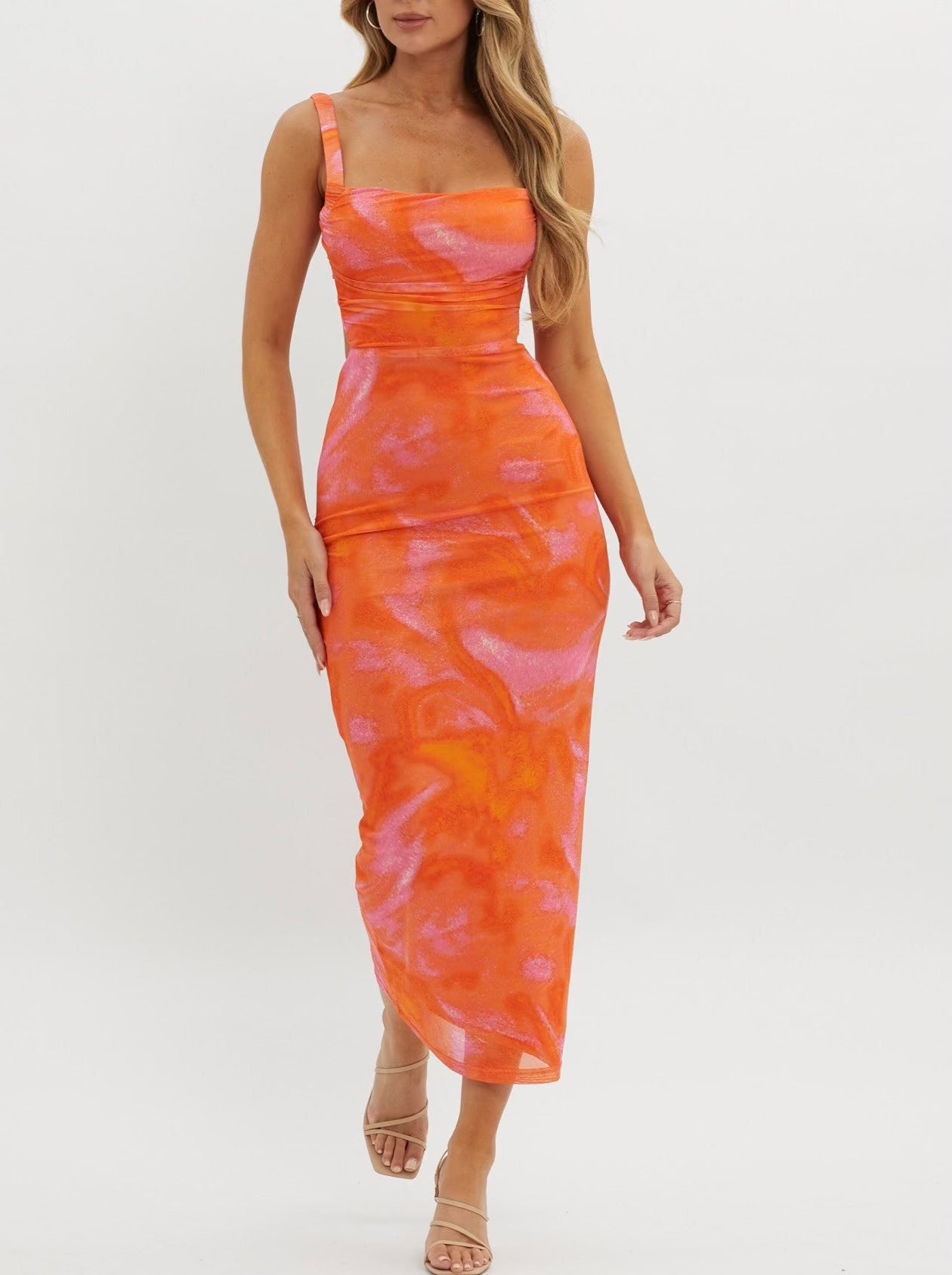 Backless Marble Swirl Middi Dress