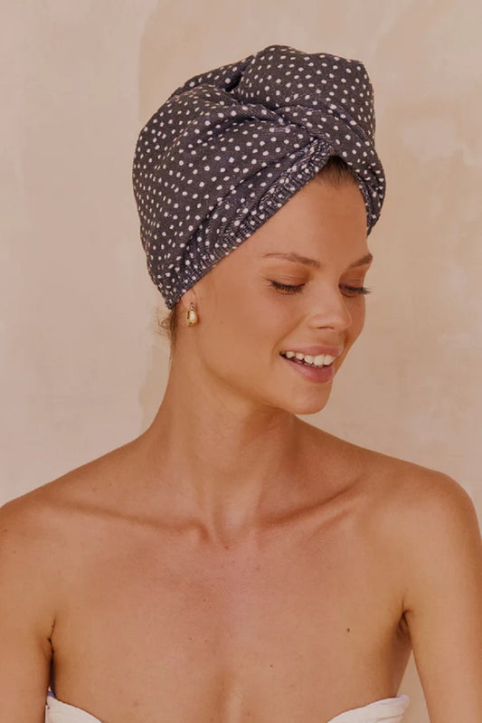 RIVA HAIR TOWEL - NAVY POLKA DOT