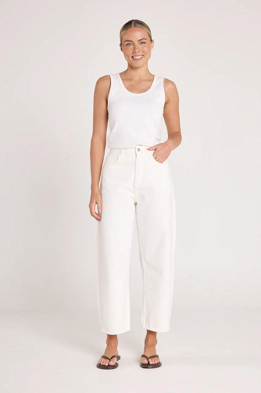 Lola Cropped Barrel Jean - White