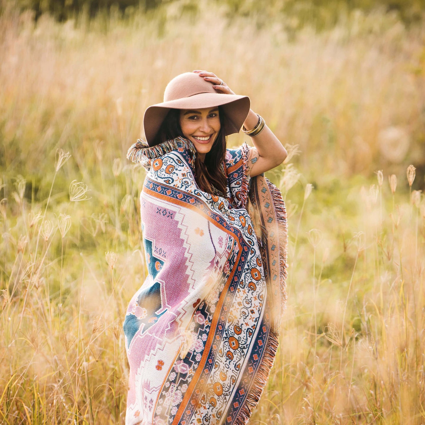 'Strawberry Fields' Woven Picnic Rug/Throw: Regular 130x160cm