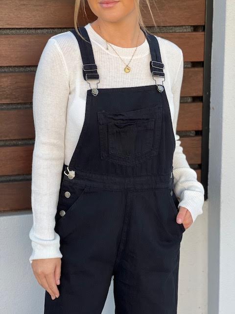 Heart Denim Overalls - Black