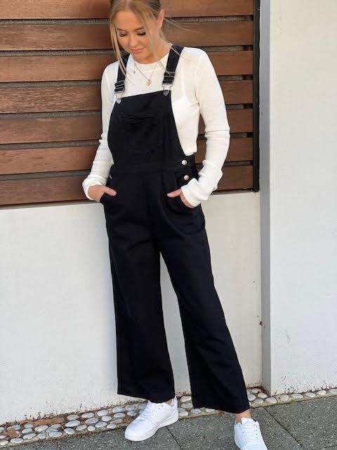 Heart Denim Overalls - Black