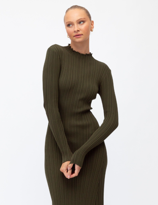 Estelle Rib Dress Khaki