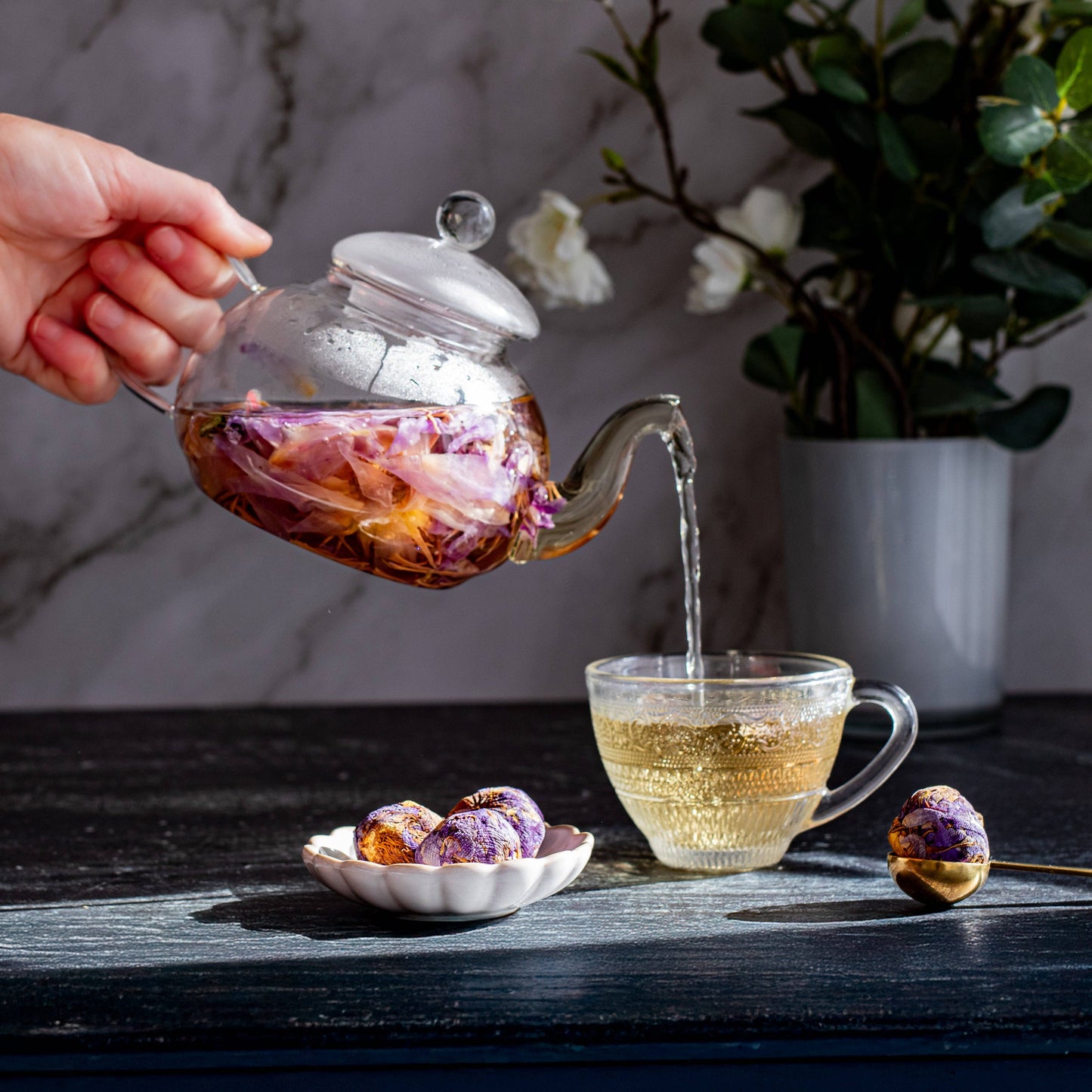 Blue Lotus Blooming Tea Balls: 3 x Blue Lotus Balls in KraftTube