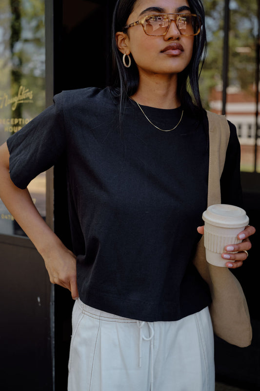 Sofia Boxy Tee - Black