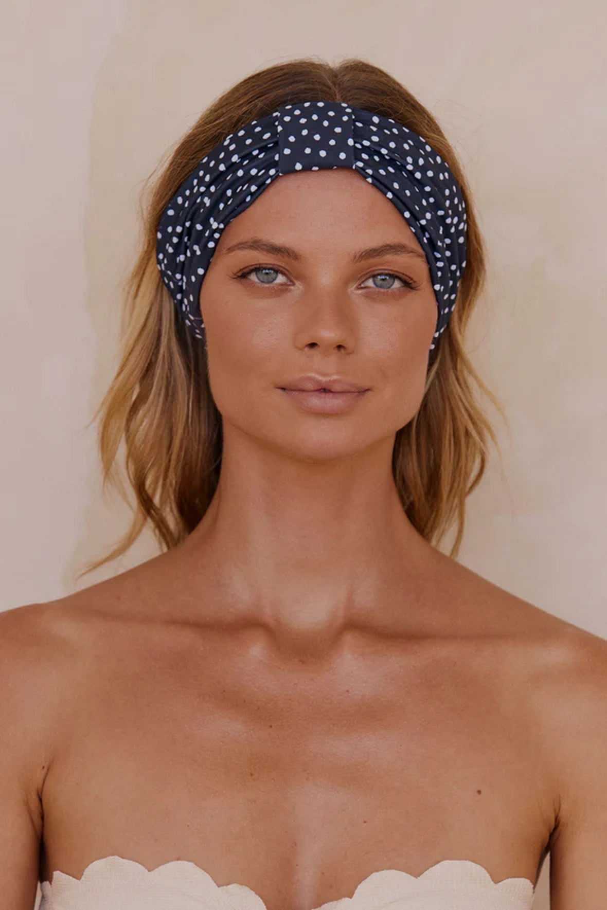 HEADBAND - NAVY POLKADOT