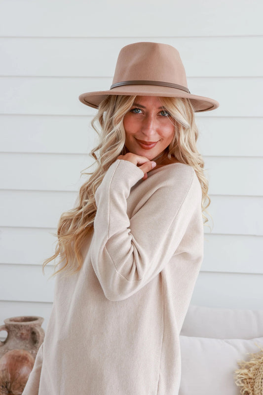 Wool Fedora - Camel (Medium Brown Strap)