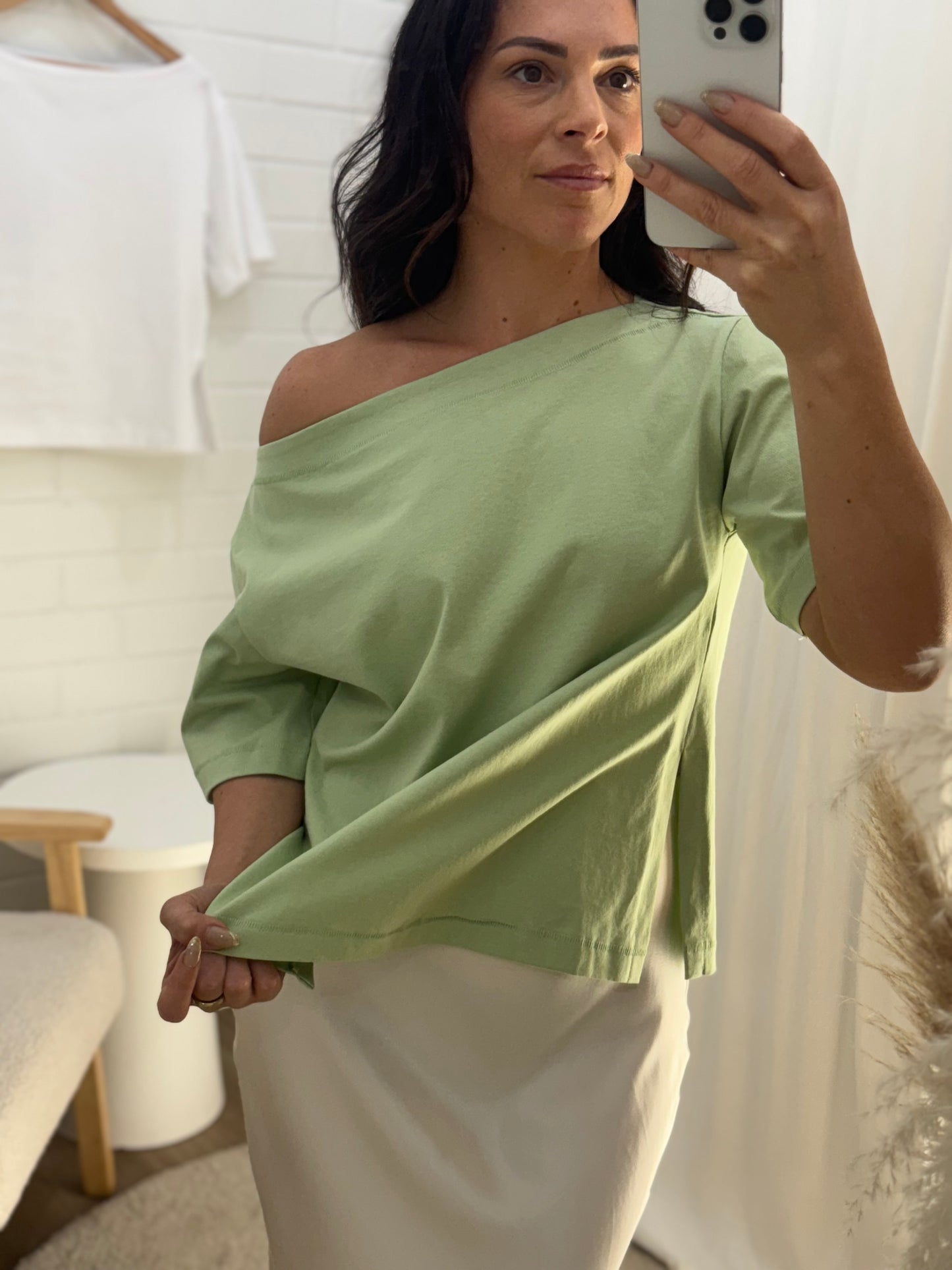 Jenna Boat Neck Tee Matcha