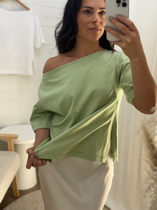 Jenna Boat Neck Tee Matcha