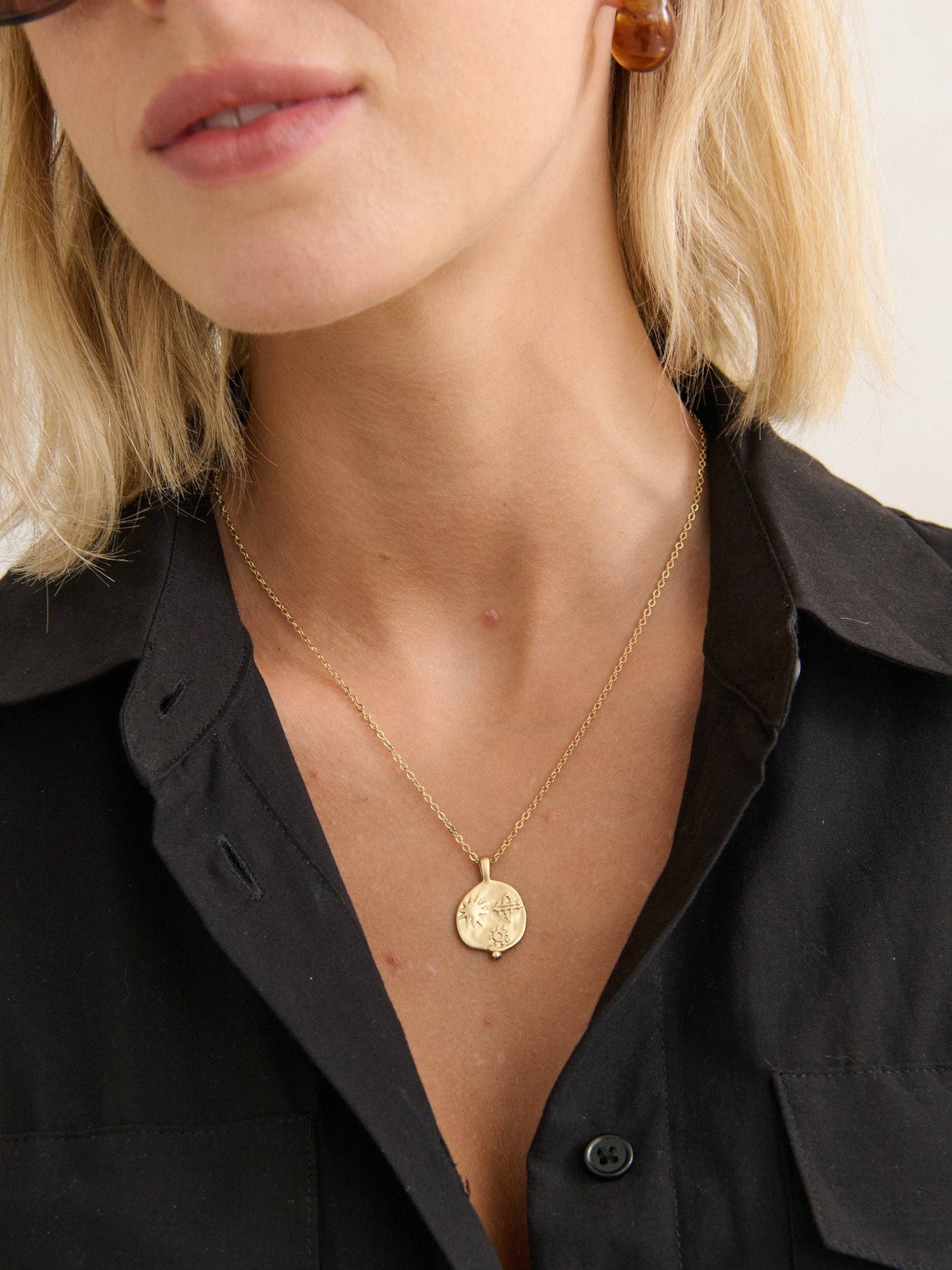 Ocean Coin Charm Matte 18K Gold Plated Necklace