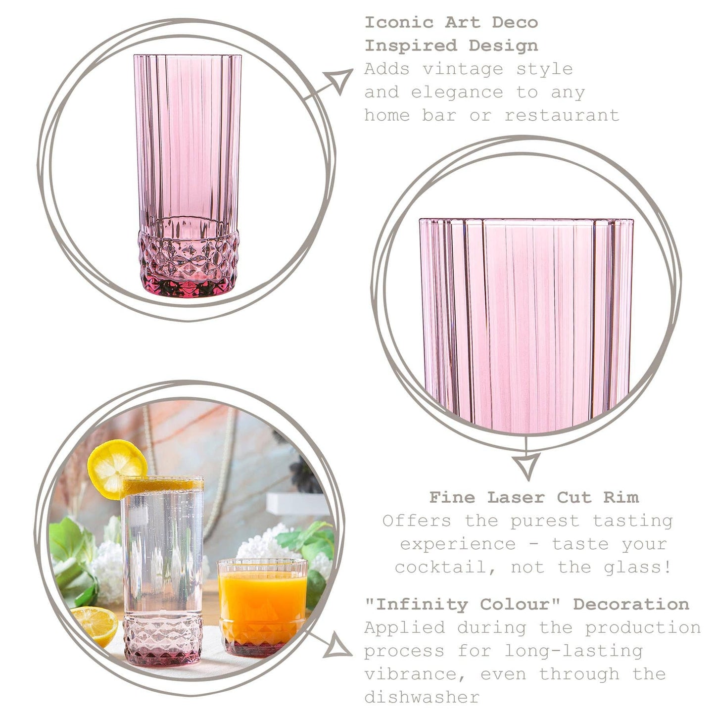 490ml America '20s Highball Glass - By Bormioli Rocco: Pink