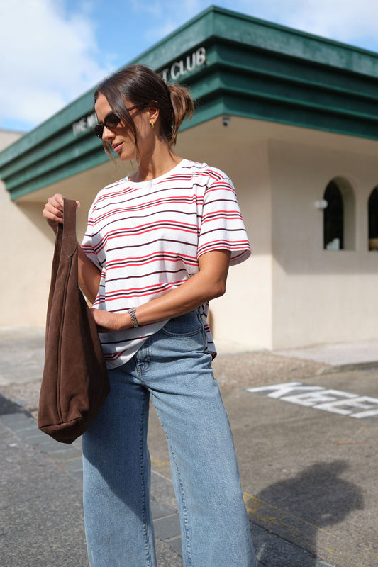 Stevie Slouchy Tee - Berry Red Stripe