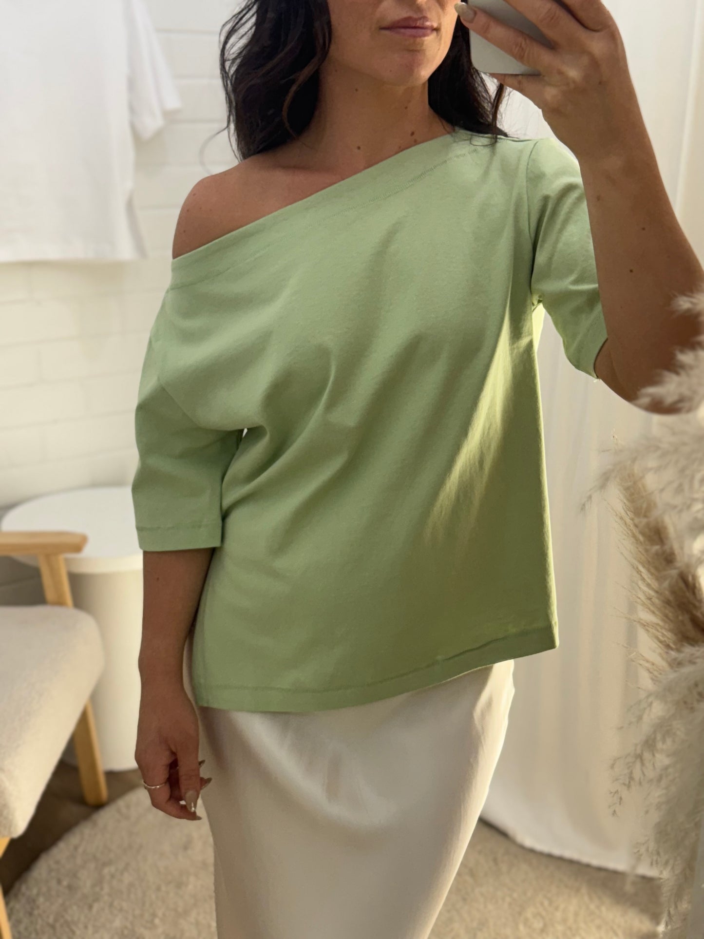 Jenna Boat Neck Tee Matcha