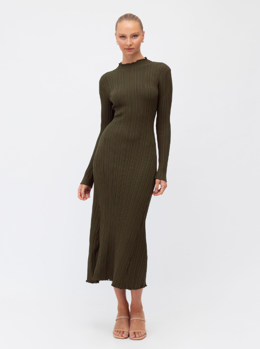 Estelle Rib Dress Khaki