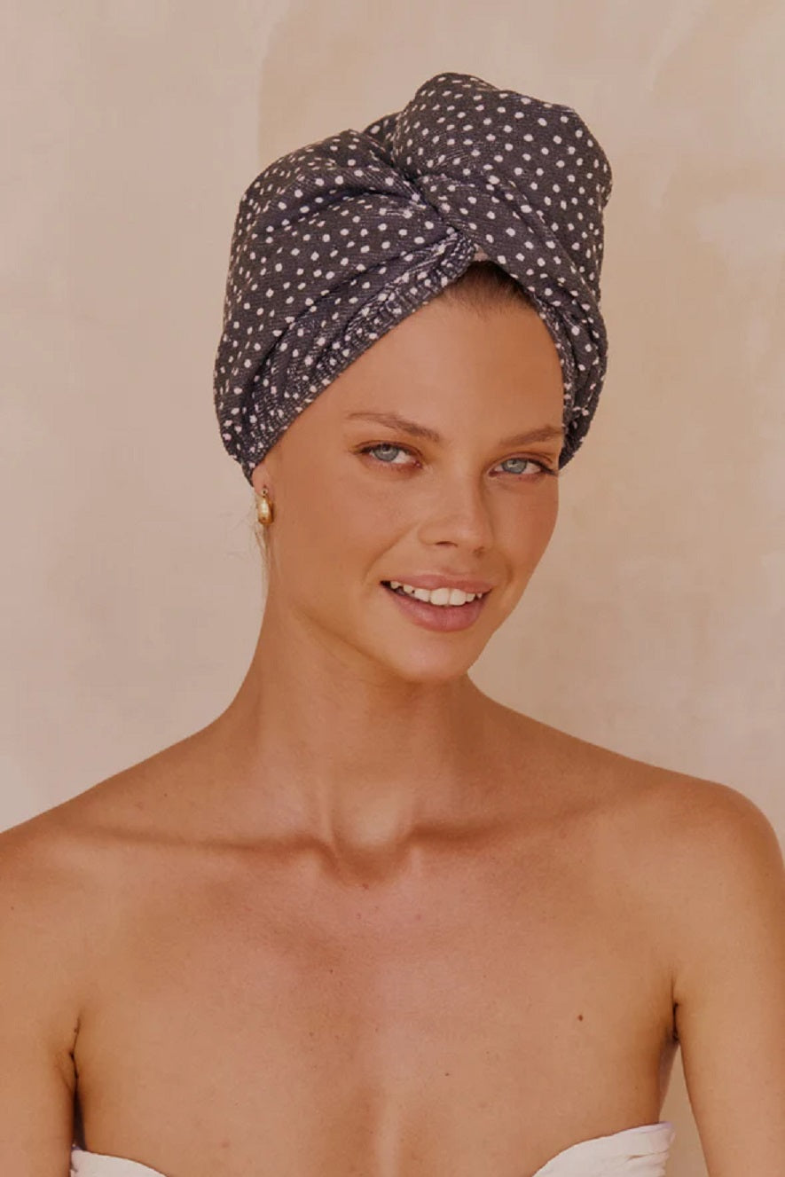 RIVA HAIR TOWEL - NAVY POLKA DOT