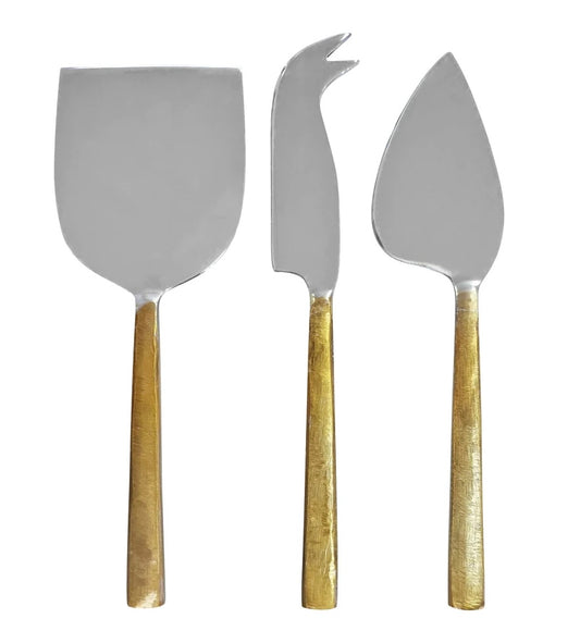 Milan Cheese Knives Set of 3 Silver and Gold