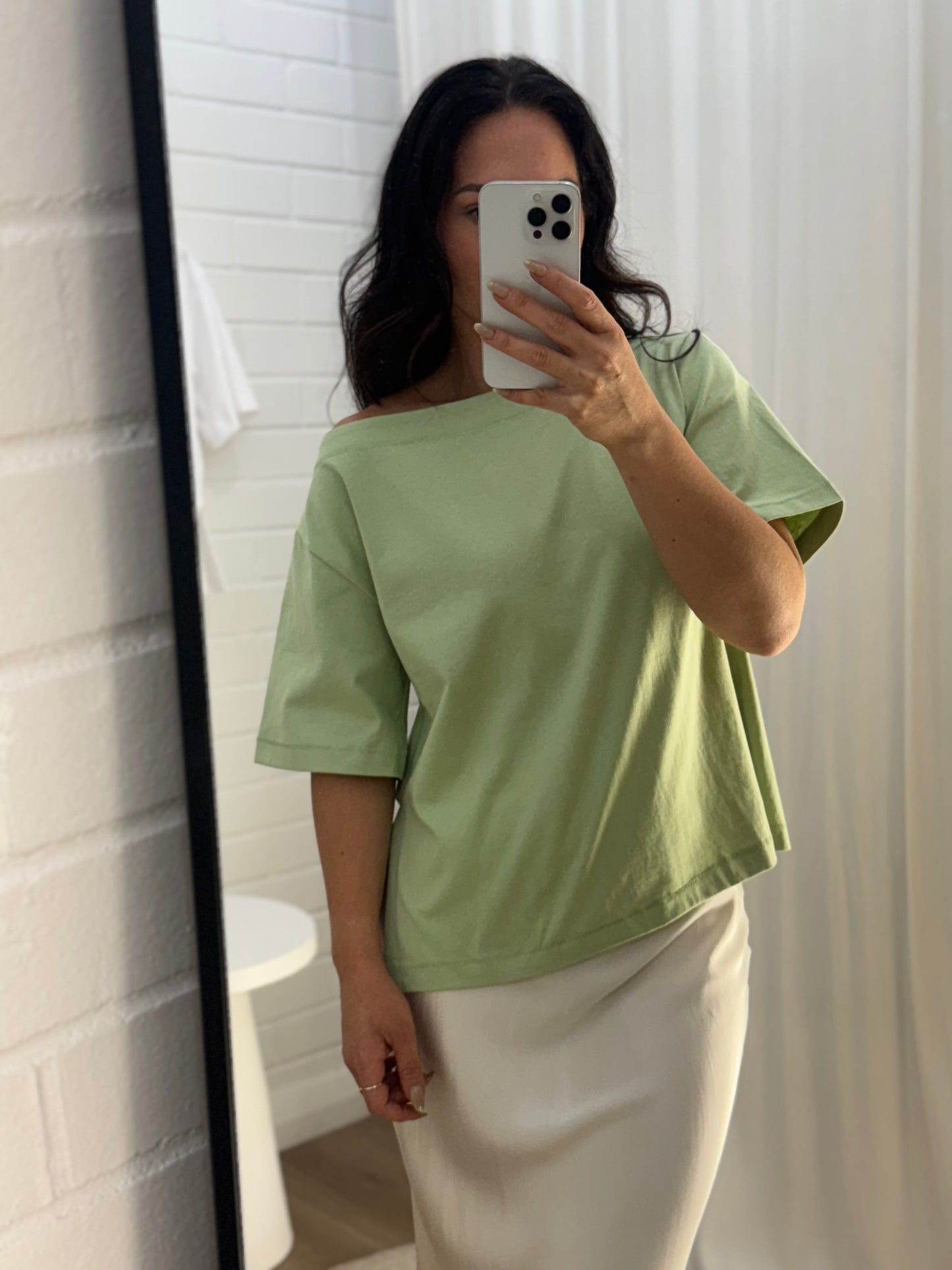 Jenna Boat Neck Tee Matcha