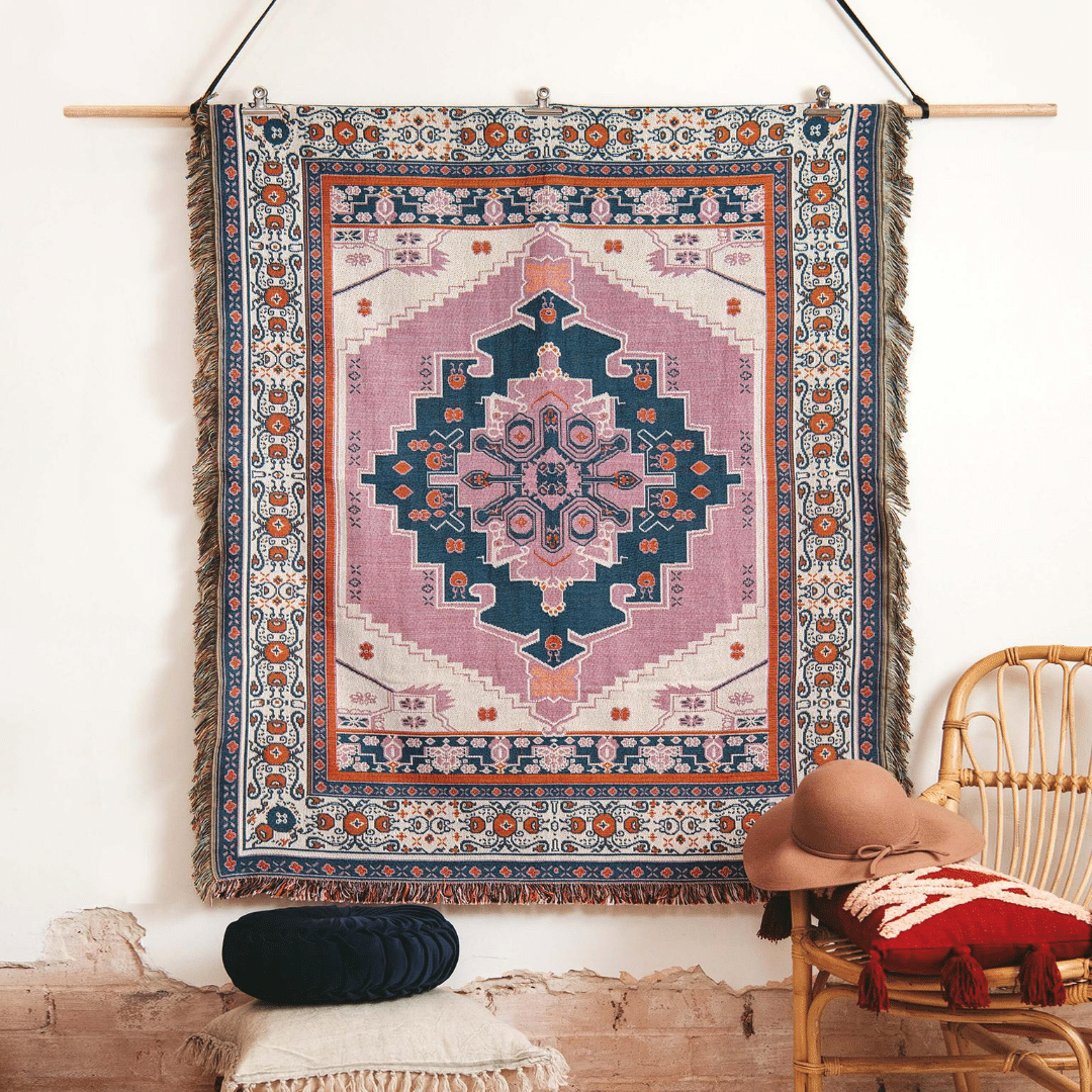 'Strawberry Fields' Woven Picnic Rug/Throw: Regular 130x160cm
