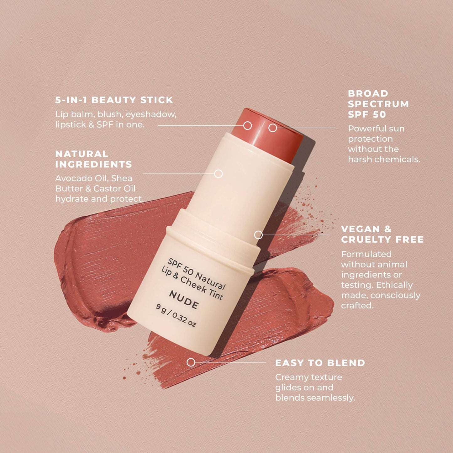 SPF 50 Natural Lip & Cheek Tint: Rose