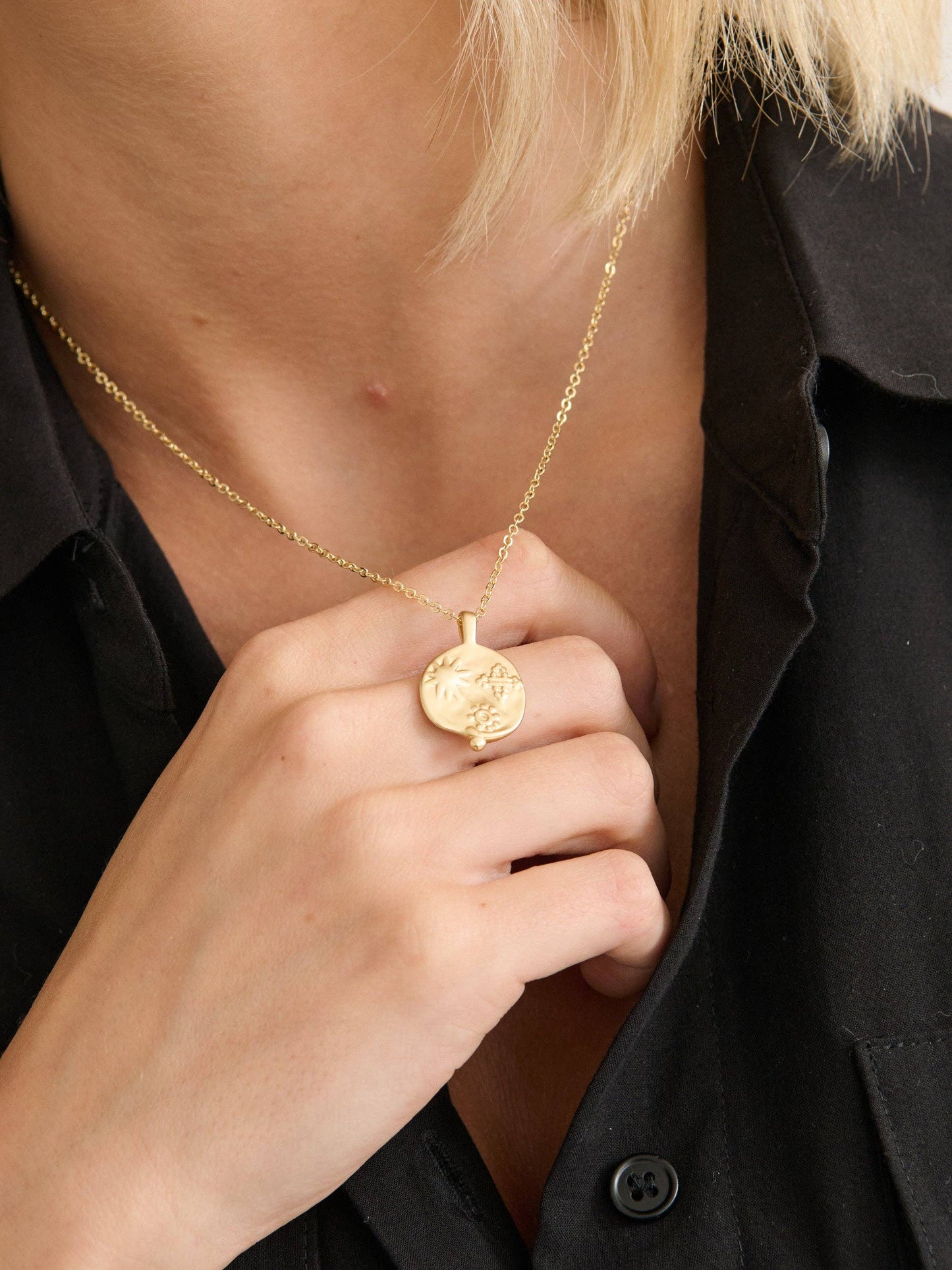 Ocean Coin Charm Matte 18K Gold Plated Necklace