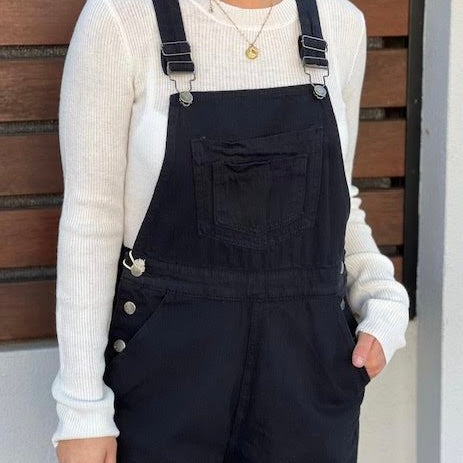 Heart Denim Overalls - Black