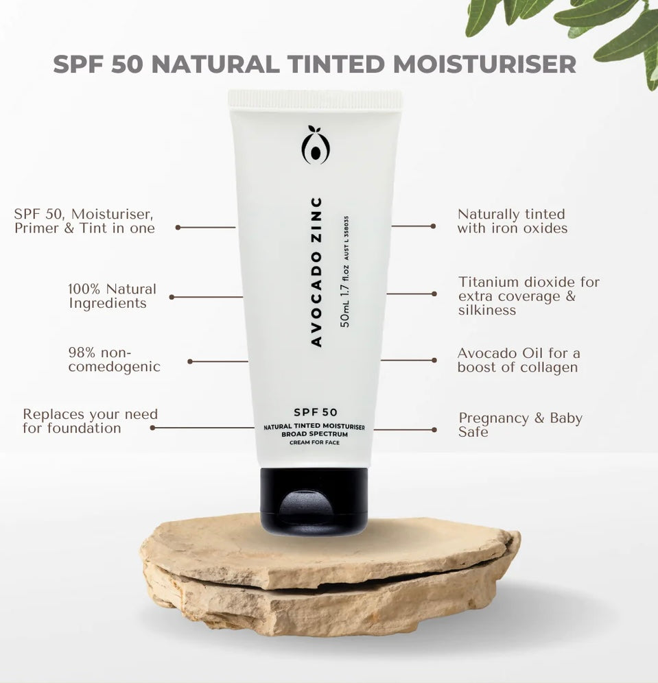 Avocado Zinc SPF 50 Natural Tinted Moisturiser - Light/Medium