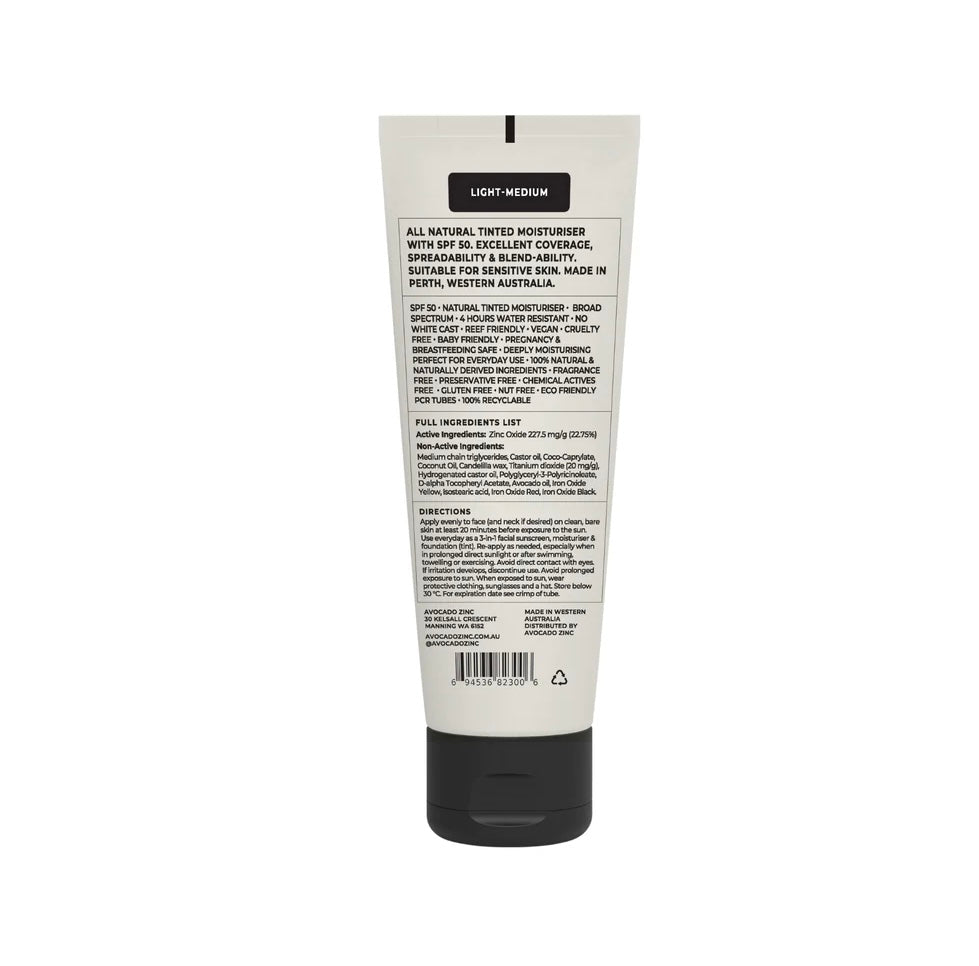 Avocado Zinc SPF 50 Natural Tinted Moisturiser - Light/Medium