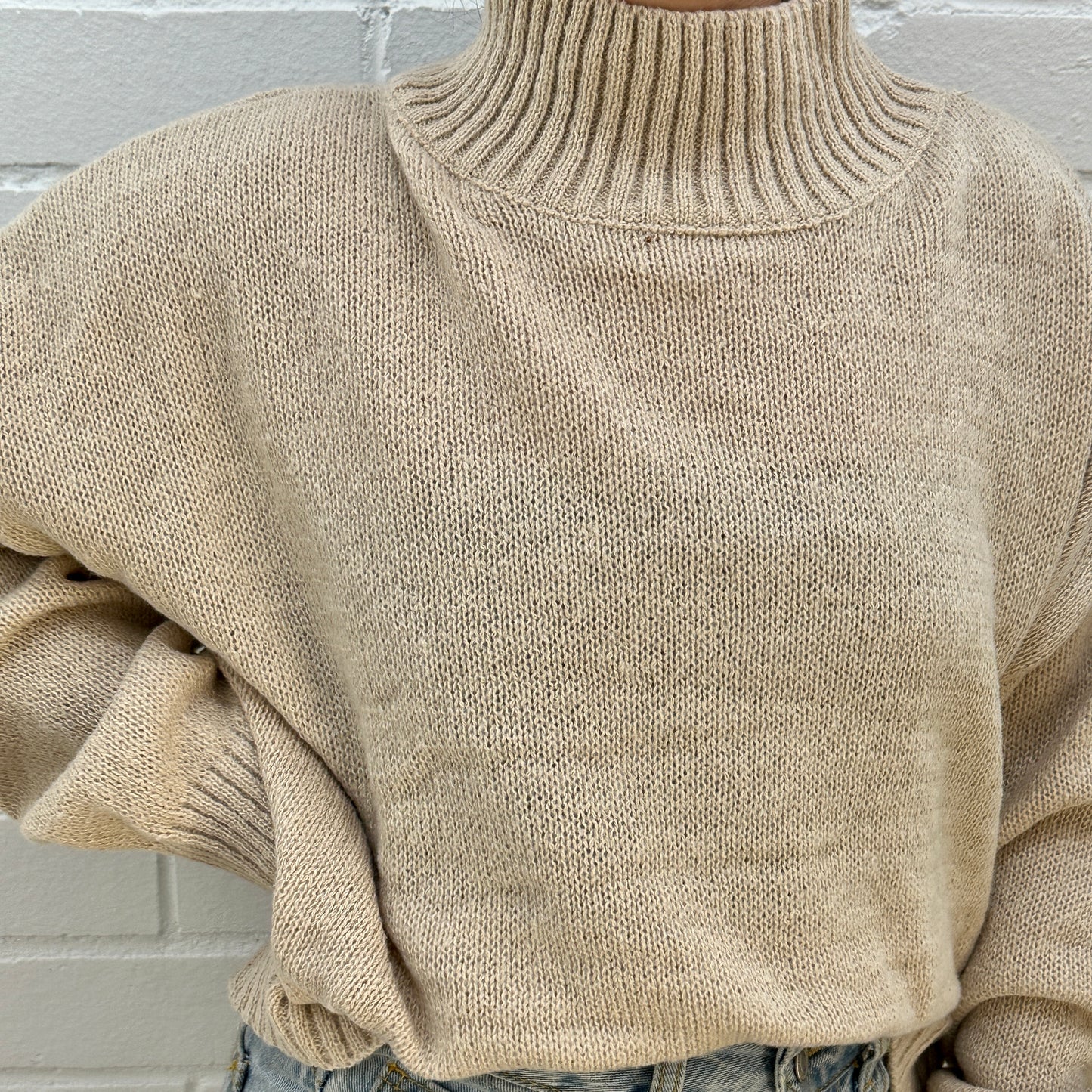 Rib Funnel Neck Knit - Beige