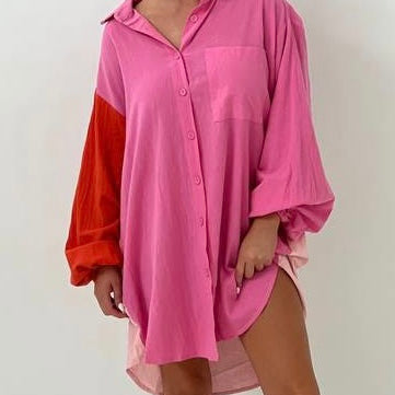 MASH UP SHIRTDRESS - Pink/Orange