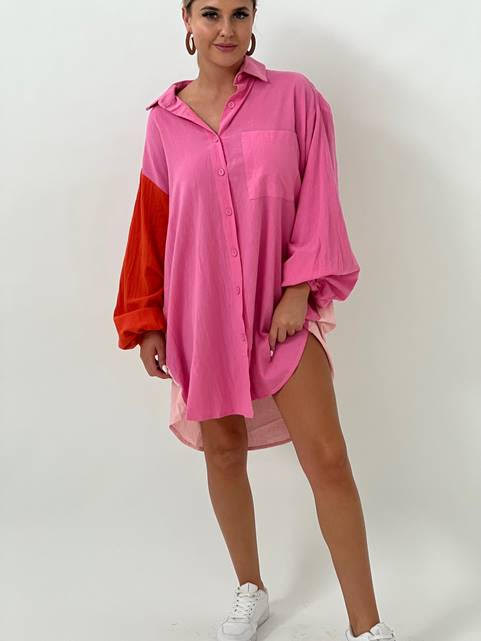 MASH UP SHIRTDRESS - Pink/Orange