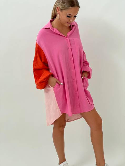 MASH UP SHIRTDRESS - Pink/Orange